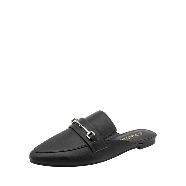 Buckle Pointed Toe Flat Mules - BLACK PU -  0
